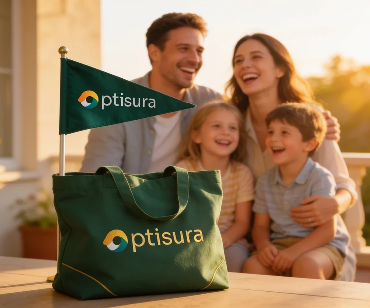 Glückliche Familie auf sonniger Terrasse – Lebensversicherung mit Optisura
